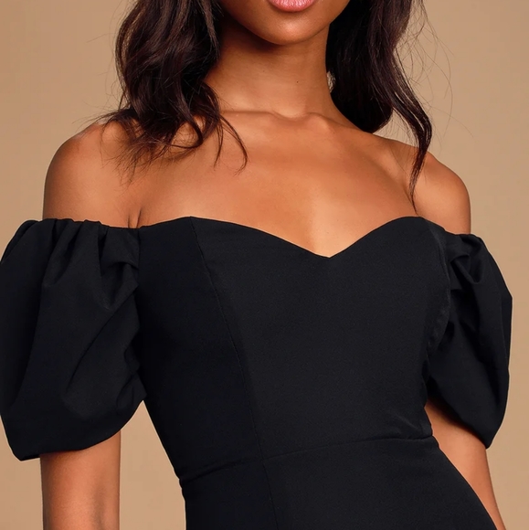 Lucky Number Black Puff Sleeve Bodycon Midi Dress Lulus Size XS - Picture 3 of 9